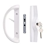 Sliding Patio Door Handle Set with Key Cylinder and Mortise Lock, Full Replacement Handle Lock Set Fits Door Thickness from 1-1/2' to 1-3/4'，3-15/16” Screw Hole Spacing, Reversible Design(Non-Handed)