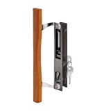 PRIME-LINE C 1032 Keyed Sliding Glass Door Handle Set – Replace Old or Damaged Door Handles Quickly and Easily –Wood & Black Painted Diecast, Hook Style, Flush Mount (Fits 6-5/8” Hole Spacing)