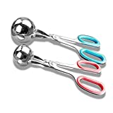 Meat Baller, 2 PCS None-Stick Meatball Maker with Detachable Anti-Slip Handles, Stainless Steel Meat Baller Tongs, Cake Pop, Ice Tongs, Cookie Dough Scoop for Kitchen (1.38'&1.78' )