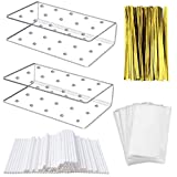 Fox Claw 2 Packs Lollipop Holder Cake Pop Stand Display 100PCS Clear Treats Bags 100PCS Lollipop Sticks and 100PCS Gold Metallic Twist Ties for Candy Cake Pop Making Tools (2)