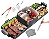 Soup N Grill V2 Hotpot Grill Combo, Indoor Korean BBQ, Shabu Shabu Electric Hot Pot with Divider, Portable with Free Strainer Scoops, Extra Long Chopsticks, Tongs, Cloths, Smokeless Grill