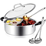 Hot Pot with Divider Stainless Steel Shabu Shabu Pot for Induction Cook top Gas Stove Suitable for 2-3 Person (11 inch)