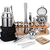 24-Piece Cocktail Shaker Bartender Kit with Stand, 24 oz Martini Shaker, Mixing Spoon, Muddler, Measuring Jigger, Lemon Squeez, Tongs, Corkscrew, Liquor Pourers and More Professional Bar Tools
