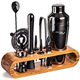 Mixology Bartender Kit: 10-Piece Bar Tool Set with Stylish Bamboo Stand | Perfect Home Bartending Kit and Martini Cocktail Shaker Set For an Awesome Drink Mixing Experience (Gun-Metal Black)