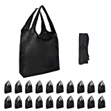 20 Pack 14.5x5x15 Inch Black Reusable Shopping Bags with Handles Bulk, Aricsen Foldable Xlarge Grocery Bags Heavy Duty 50 LBS Machine Washable for Pocket Lightweight Nylon Tote, Polyester Fabric Cloth