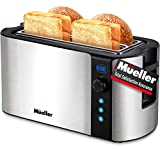 Mueller UltraToast, Toaster 4 Slice, Long Wide Slots with Built-In Warming Rack, Removable Tray, Cancel/Defrost/Reheat Functions, Stainless Steel, 6 Browning Levels with LCD Countdown Timer