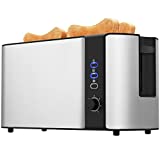 Toaster 4 Slice, 10‘’ Long Slot Toaster 2 Slice, Extra-Wide Stainless Steel Toasters, 4 Slice Toaster, Warming Rack & 6 Shade Settings, Defrost/Reheat/Cancel, Toaster for Croissants Bread(Silver)