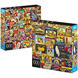 2-Pack of 1000-Piece Jigsaw Puzzles, for Adults, Families, and Kids Ages 8 and up, Retro Comics and Fruit Labels