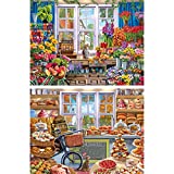 Bits and Pieces - Value Set of (2) 300 Piece Jigsaw Puzzles for Adults - Each Puzzle Measures 18' x 24' - 300 pc Flower Shop, Bread and Cake Shop Jigsaws by Artist Steve Crisp
