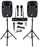 Rockville RPG152K 15' Powered Speakers w/Bluetooth+Dual UHF Wireless Mics+Stands
