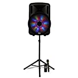 Acoustic Audio PRTY151 Battery Powered 15' Bluetooth LED Speaker with Wireless Mic and Stand