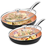 10'+12' Nonstick Frying Pan Sets with Lids - Ultra Nonstick Cookware Sets with Ceramic Coating, 100% APEO & PFOA-Free, Oven Safe & Induction Available Skillets, Stainless Steel Handle, Aluminum Alloy