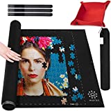 Marbs Puzzle Mat Roll Up with Guiding Lines for 500,1000,1500 Pieces. Roll Your Jigsaw Puzzle in 30sec - Portable Storage Mat 24'x46' with 2 Foam Poles, 3 Fastening Straps, Sorting Tray & Storage Bag
