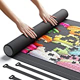 Newverest Jigsaw Puzzle Mat Roll Up, Saver Pad 46” x 26” Portable Up to 1500 pieces with Non-Slip Rubber Bottom and Smooth Polyester Top + Storage Bag, Foam Rolling Tube, 3 Hook & Loop Fastener Straps