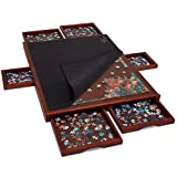 Jumbl 1000-Piece Puzzle Board w/Mat | 23” x 31” Wooden Jigsaw Puzzle Table w/ 6 Removable Storage & Sorting Drawers | Smooth Plateau Fiberboard Work Surface & Reinforced Hardwood | for Games & Puzzles