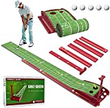 Wood Golf Putting Green Mat with Auto Ball Return System Mini Golf Game Practice Equipment and Golf Gifts for Men Home Office Backyard Indoor Outdoor Use (Indoor Golf) (Wood Golf Putting Green Mat)