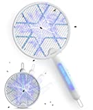 Electric Fly Swatter, Foldable Bug Zapper Racket, 3,500Volt Mosquito Killer Electronic Fly Zapper w/ Purple Light Attractant for Home Indoor Outdoor, Large Size