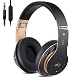 6S Wireless Bluetooth Headphones Over Ear, Hi-Fi Stereo Foldable Wireless Stereo Headsets Earbuds with Built-in Mic, Volume Control, FM for Phone/PC (Black & Gold)
