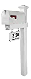 4Ever Products The Jackson Complete Mailbox System - Vinyl/PVC Post (Includes Mailbox) Decorative Curbside Postal Solution with Classic Traditional Style and Hanging Address Plate (White Mailbox)