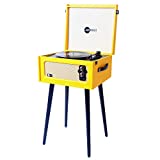 Arkrocket 3-Speed Bluetooth Record Player Retro Turntable with Built-in Speakers and Removable Legs (Yellow)
