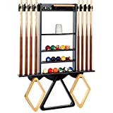 Billiards Pool Stick Holder, Pool Cue Rack Wall Mount Holds 8 Cues and Pool Table Equipment Accessories, Billiards Stick Rack Made of Solid Wooden for Game Room or Club
