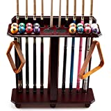GSE Games & Sports Expert Floor Stand Billiard Pool Cue Racks. Holds 10 Pool Cues and Full Set of Pool Balls (Mahogany)