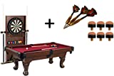 BARRINGTON 90 Inch Ball and Claw Leg Billiard Pool Table with Bonus Cue Rack and Dartboard Set (Red)