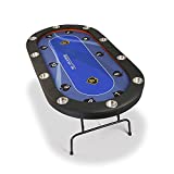 Vilobos Poker Table Foldable, 10 Players Texas Holdem Poker Table, Casino Table for Blackjack Board Game w/Deep Steel Cup Holder - Blue Felt Surface