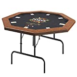 SereneLifeHome SereneLife Poker Foldable-8 Players Octagonal Portable Folding Leisure Game Table w/Water-Resistant Cushioned Rail, 8 Drink Holders, Casino-Grade Brown Felt Surface, One Size, Black
