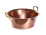 Hammered Copper Jam Pan – Large Deep Maslin Pot with 2 Brass Handles for Cooking Caso Para Carnitas, Maple Syrup and Jelly Making – Durable 100% Pure Copper Distributes Heat Evenly for High Flavor