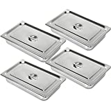 Mophorn 4 Pack Hotel Pan 4' Deep Steam Table Pan Full Size with Lid 20.8'L x 12.8'W Hotel Pan 22 Gauge Stainless Steel Anti Jam Steam Table Pan