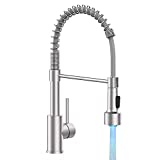 Kitchen Faucet LED Light, Kitchen Faucets with Pull Down Sprayer Sus304 Stainless Steel Industrial Single Handle Faucet for Farmhouse Camper Laundry Utility Rv Wet Bar Sinks Brushed Nickel 9003SN