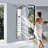 FUZ LED Shower wall Panels Tower System,Rainfall Waterfall Shower Head+Massage Body System Jets+Hand Shower+Tub Spout+Bidet Tap Multi-Function Bath Shower System,Brushed Nickel…