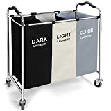 240L Laundry Hamper, Large Blanket Storage Basket Sorter 3 Section Bag Organizer for Dirty Clothes - Toys - Towel,16 X 30 X 35 inch Heavy Duty Laundry Cart Baskets with Wheels in Laundry Room Organization (white)