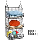 X-cosrack 3 Tier Foldable Closet Organizer, Clothes Shelves with 5 S Hooks, Wall Mount&Cabinet Wire Storage Basket Bins, for Clothing Sweaters Shoes Handbags Clutches Accessories Patent Pending