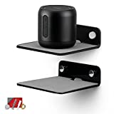 2-Pack 4” Small Floating Shelf Bluetooth Speaker Stand, Adhesive & Screw Wall Mount, Anti Slip, for Cameras, Baby Monitors, Webcam, Router & More, Universal Holder by Brainwavz (SHELF11 Black)