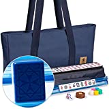 Yellow Mountain Imports American Mahjong Game Set - Santorini - with Blue Soft Case, All-in-One Racks with Pushers, Dice, Wind Indicator & Wright Patterson Scoring Coins