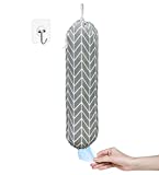 Plastic Bag Holder, Wall Mount Plastic Bag Organizer, Shopping Bags Carrier, Washable Large Grocery Bag Storage Dispenser ​for Home Kitchen Travelling, Free Adjustment with Drawstring, Gray, 22x9'