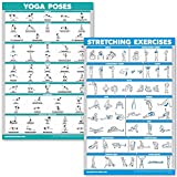 QuickFit Yoga Poses and Stretching Exercise Poster Set - Laminated 2 Chart Set - Yoga Positions & Stretching Workouts (18' x 27')