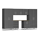 Ulti-MATE UG22082G 8-Piece Garage Cabinet Kit with Bamboo Worktop in Graphite Grey Metallic