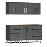 Ulti-MATE UG22072G 7-Piece Garage Cabinet Kit with Bamboo Worktop in Graphite Grey Metallic