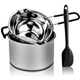 2 Pack Double Boiler Pot Set Stainless Steel Melting Pot with Silicone Spatula for Melting Chocolate, Soap, Wax, Candle Making (600ml and 1600ml)