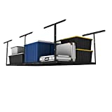 FLEXIMOUNTS 4x8 Overhead Garage Storage Rack Adjustable Ceiling Garage Rack Heavy Duty, 96' Length x 48' Width x (22''-40' Ceiling Dropdown), Black (Two-Color Options)