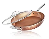 Gotham Steel 14” Nonstick Fry Pan with Lid – Hammered Copper Collection, Premium Aluminum Cookware with Stainless Steel Handles Dishwasher & Oven Safe