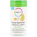 Rainbow Light - Sunny Gummies Vitamin D3 1000 IU, Support for Healthy Bones, Muscles, and Immunity in a Family-Friendly Chewable with Vitamin D3, Soy-Free, Gluten-Free, Sour Lemon, 50 Gummy Drops
