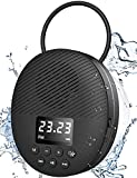 Shower Radio Speaker with Bluetooth 5.0, AGPTEK Waterproof Wireless Bathroom FM with Suction Cup 12H Long Playback Time, Lanyard, LCD Screen Display, Handsfree Calling, Storage Card Playback Black