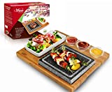 Artestia Cooking Stones for Steak ,Steak Stones Sizzling Hot Stone Set, hot Rock Cooking Stone Indoor Grill,Steak Stone Cooking Set/BBQ/Steak Grill(Deluxe Set with Two Stones on One Bamboo Platters)