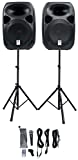 Rockville RPG122K Dual 12' Powered Speakers, Bluetooth+Mic+Speaker Stands+Cables