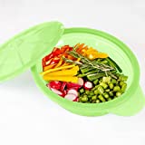 Family Size Microwave Steamer for Vegetables - Collapsible Bowl with Lid and Tray - Microwave Cookware - BPA Free, Dishwasher & Freezer Safe, Space Saving Silicone Bowl
