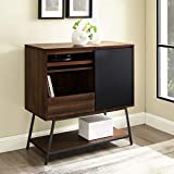Walker Edison Modern Rectangle Sideboard with Record Player Storage-Entryway Serving Storage Cabinet Doors-Dining Room Console, 30 Inch, Black and Dark Walnut
